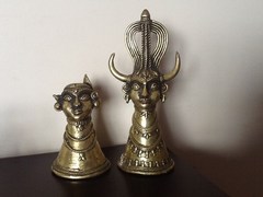 brass tribal man and woman card holder