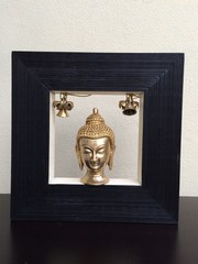 Golden Buddha Head in Black Frame